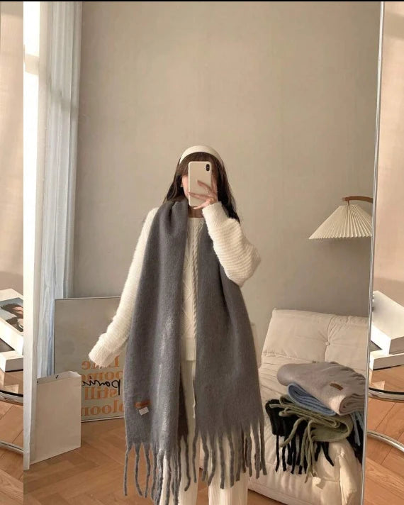 Women’s Long Velvet Winter Scarf – Grey