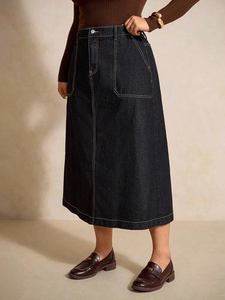 Women’s High Waist Denim Midi Skirt – Casual Chic Style – Shein Express Delivery