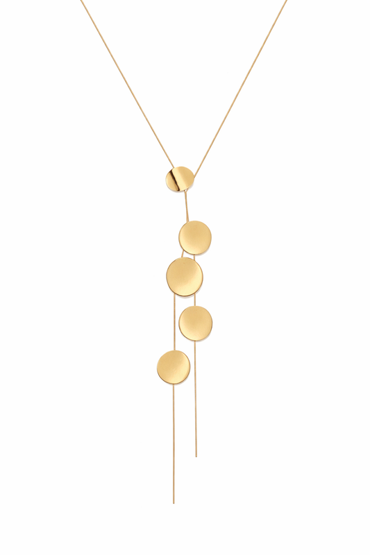 قلادة نسائية ذهبية بقرص هندسي - سلسلة طويلة متعددة الطبقات ملفته للنظر - مجوهرات عصرية بسيطة