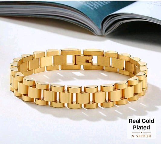 سوار شبكي من الفولاذ المقاوم للصدأ مطلي بالذهب عيار 18 قيراطًا – سوار سلسلة فاخر نسائي