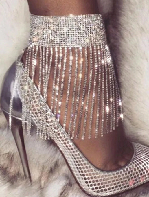 خلخال مرصع بالكريستال مع شرابة متدلية - تصميم أنيق للحفلات