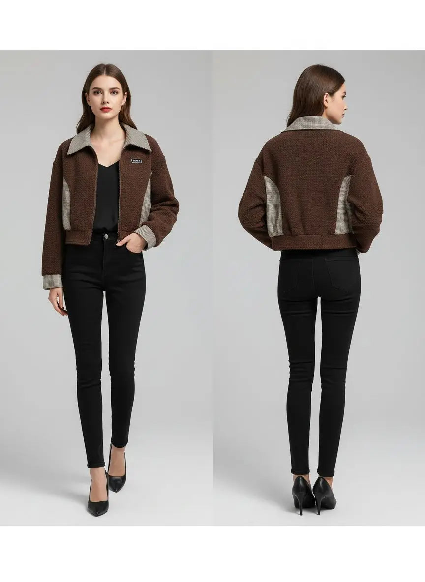 Women’s Colorblock Cropped Jacket – SHEIN Fast Delivery in 5 Days