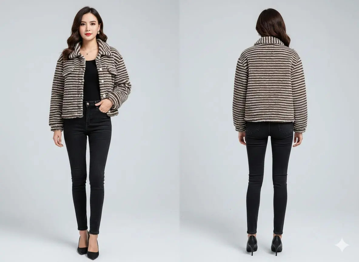 Striped Textured Women’s Jacket – Casual Short Coat