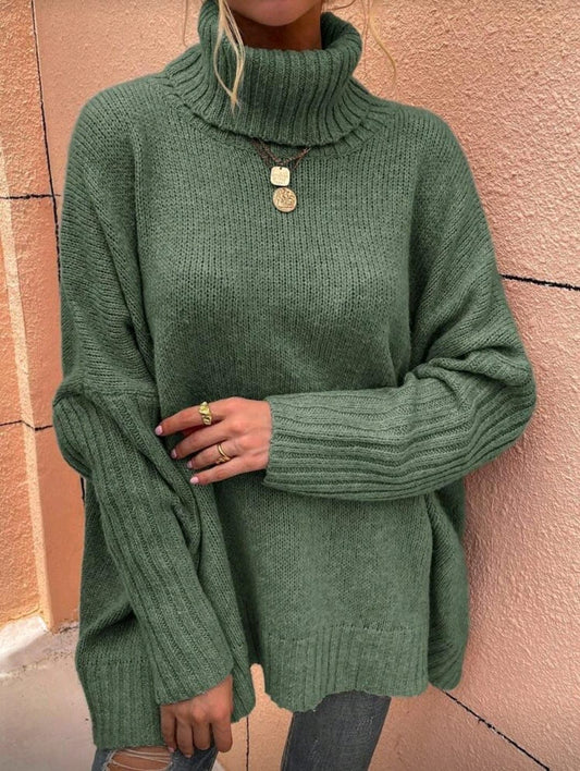 سترة نسائية كبيرة الحجم برقبة عالية باللون الأخضر النعناعي – تصميم شين المستوحى من دفء الشتاء