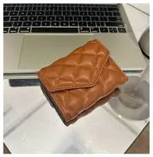 Quilted Brown Mini Wallet with Snap Closure
