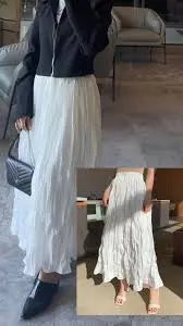 White Pleated Midi Skirt from Shein – Elastic Waist Flowy Skirt