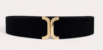 حزام خصر عريض مرن بإبزيم ذهبي – حزام عصري مميز باللون الأسود للفساتين والبلايز