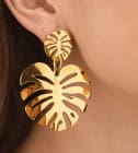أقراط ذهبية متدلية على شكل أوراق استوائية - أقراط مونستيرا مميزة متدلية - مجوهرات عصرية جريئة للنساء