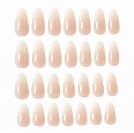 20 قطعة أظافر صناعية بالضغط أومبري بلون نيود حليبي - أظافر صناعية لامعة بشكل اللوز - طقم أظافر أنيق للاستخدام اليومي
