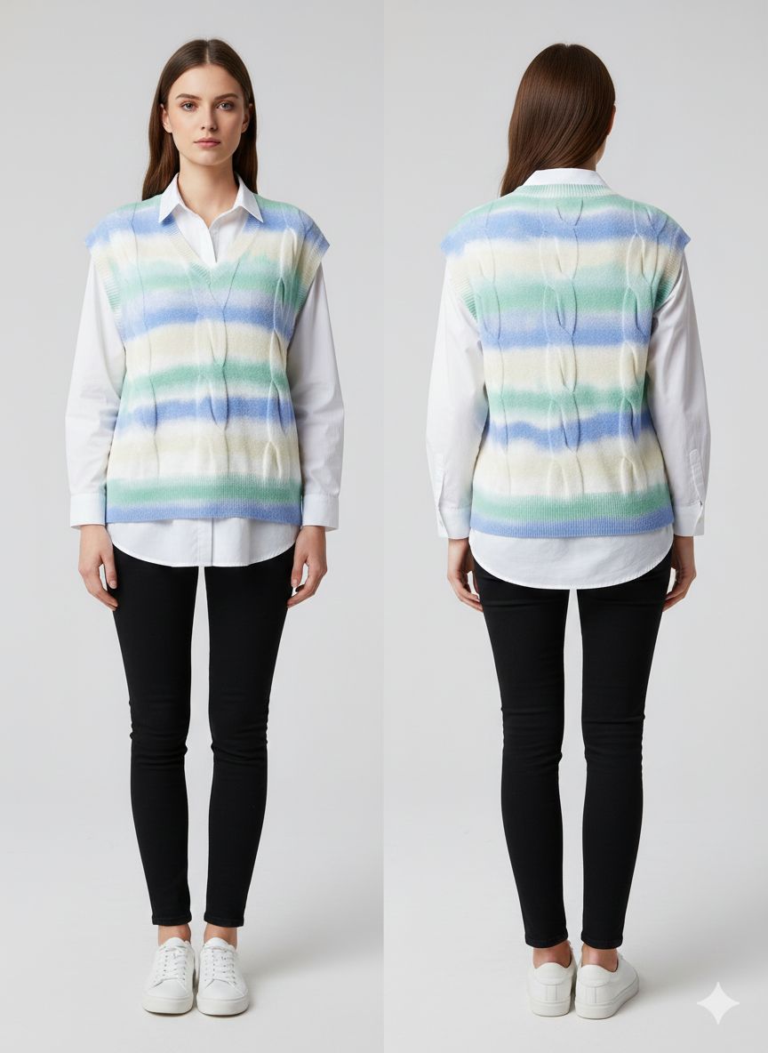 صدرية نسائية بدون أكمام محبوكة متدرجة الألوان - توصيل سريع من شي إن خلال 5 أيام | ديليكادو