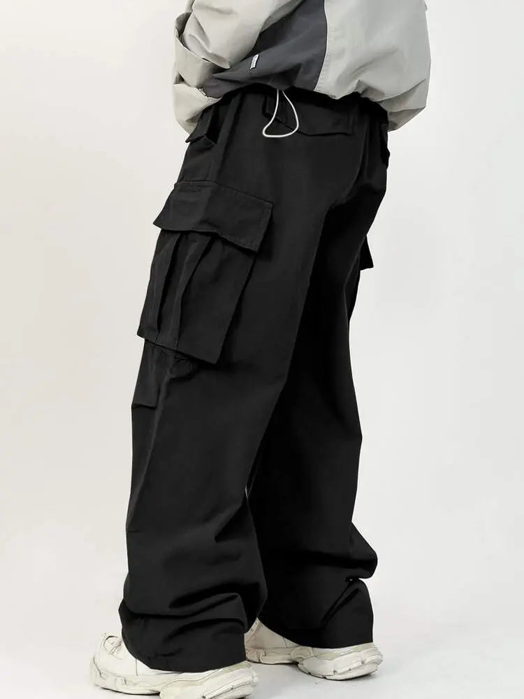 Men’s Black Wide-Leg Cargo Pants – Relaxed Fit Streetwear Trousers