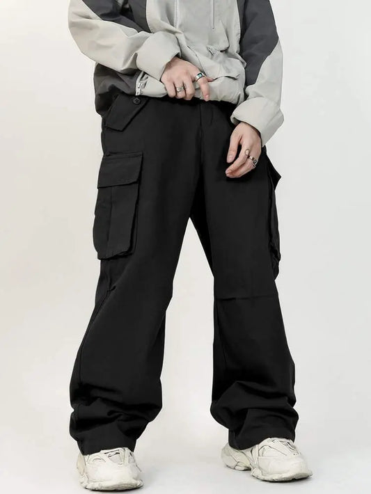Men’s Black Wide-Leg Cargo Pants – Relaxed Fit Streetwear Trousers