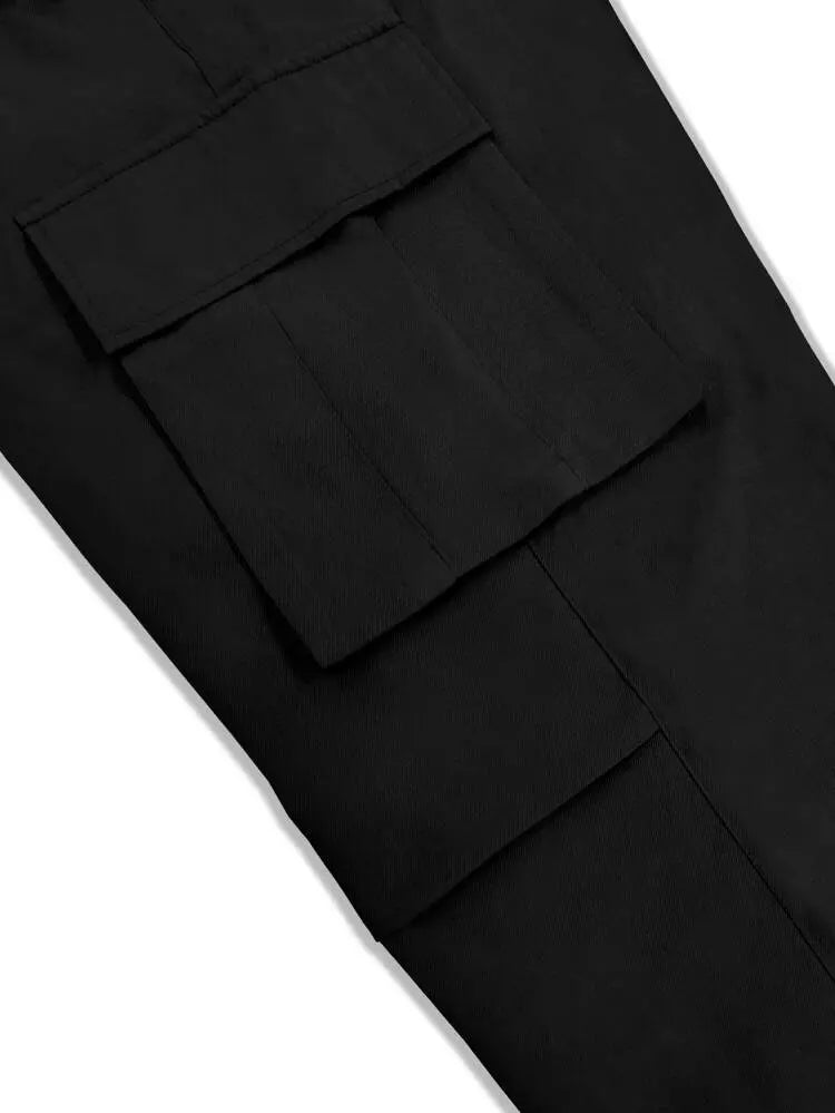 Men’s Black Wide-Leg Cargo Pants – Relaxed Fit Streetwear Trousers
