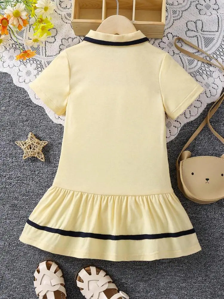 Shein Fast Delivery Kids Yellow Polo Dress with Bear Patch – Summer Girls Dress | Delicado