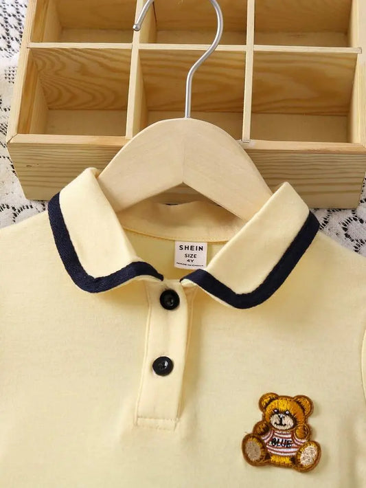 Shein Fast Delivery Kids Yellow Polo Dress with Bear Patch – Summer Girls Dress | Delicado