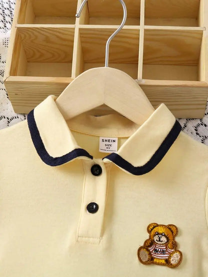Shein Fast Delivery Kids Yellow Polo Dress with Bear Patch – Summer Girls Dress | Delicado