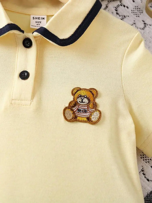 Shein Fast Delivery Kids Yellow Polo Dress with Bear Patch – Summer Girls Dress | Delicado