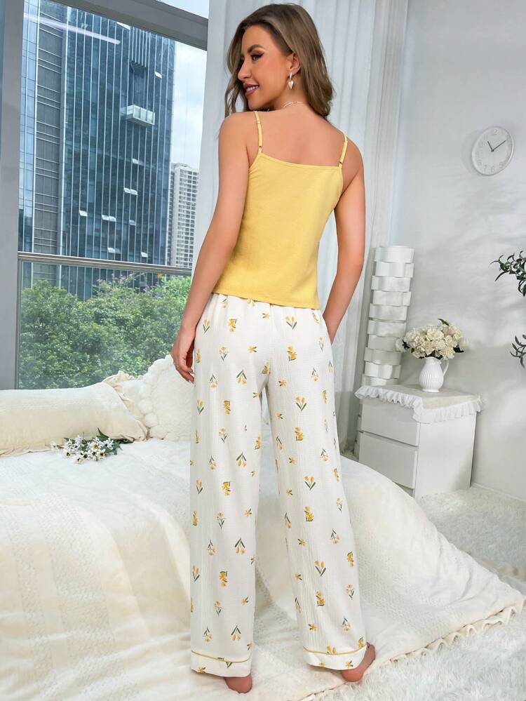 Shein Floral Pajama Set – Red Cami Top & Printed Pants | Delicado