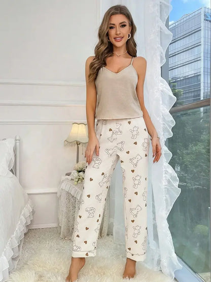 Shein Printed Pajama Set – Spaghetti Strap Top & Bear Print Pants | Delicado