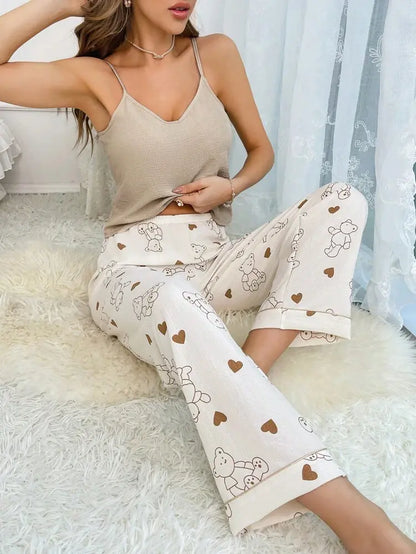 Shein Printed Pajama Set – Spaghetti Strap Top & Bear Print Pants | Delicado