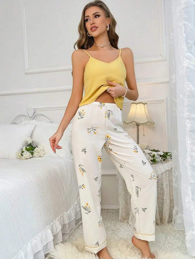 Shein Yellow Camisole & Printed Pajama Set | Delicado