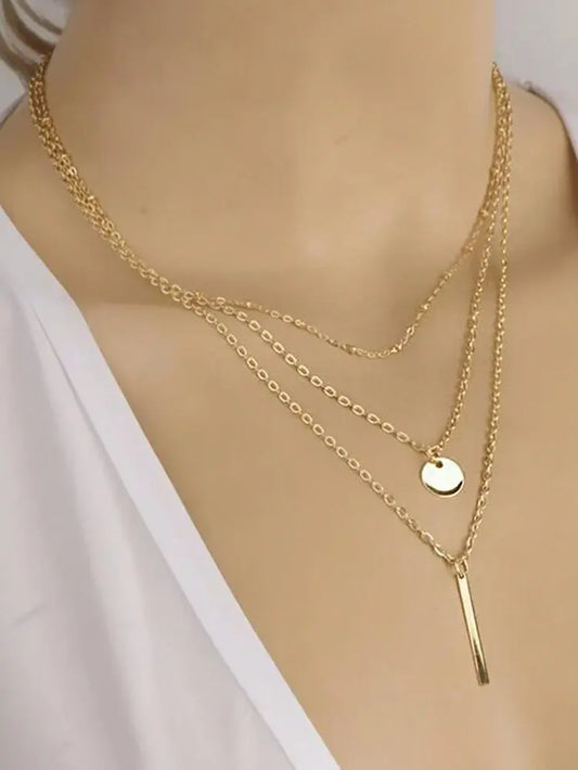 Gold Layered Necklace with Coin & Bar Pendants