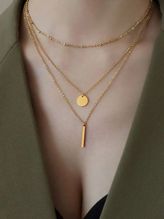 Gold Layered Necklace with Coin & Bar Pendants
