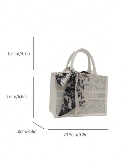 Elegant Structured Handbag with Printed Scarf Bow – Classic Chic Style | Delicado