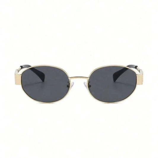 Women Oval Sunglasses – Gold Metal Frame with Dark Lenses