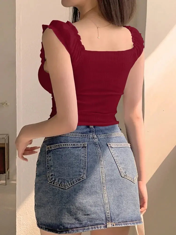 Shein Ruched Sweetheart Crop Top – Burgundy | Delicado