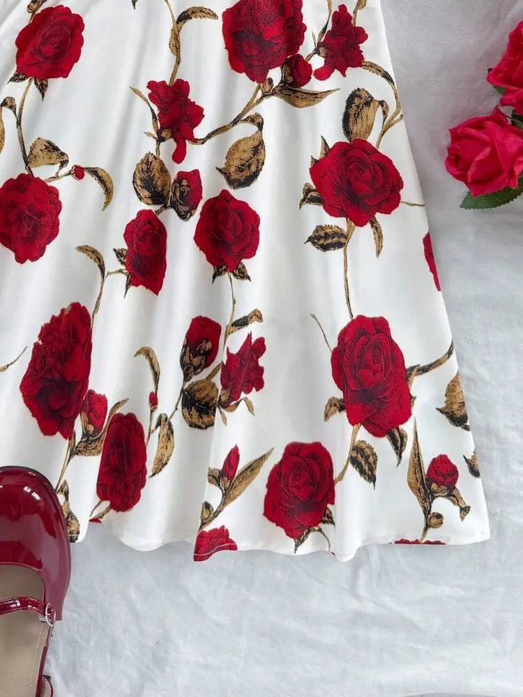 Shein White Floral Cross Back Mini Dress – Rose Print Summer Dress | Delicado