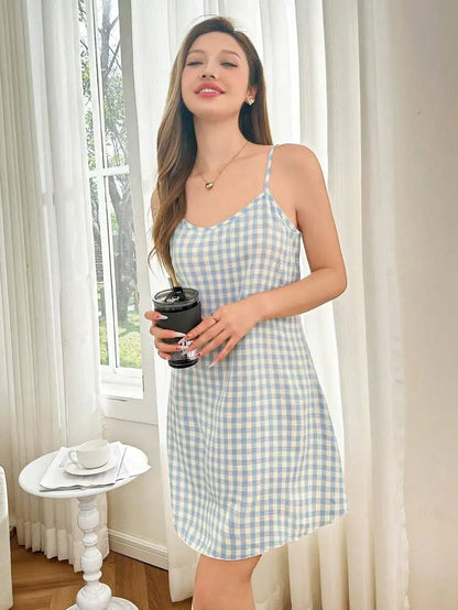 Shein Gingham Sleep Dress – Spaghetti Strap Nightwear | Delicado