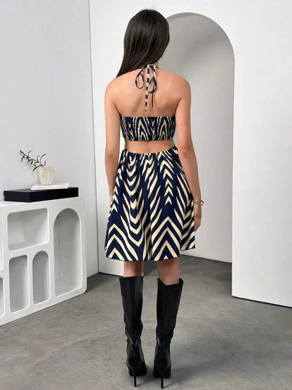 Shein Geometric Halter Mini Dress with Ring Detail – Flared Fit | Delicado