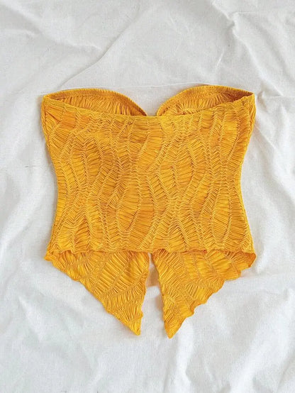 Mustard Yellow Textured Strapless Summer Top for Women