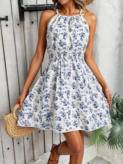 Shein Floral Back Tie Mini Dress with Elastic Waist – Sleeveless | Delicado