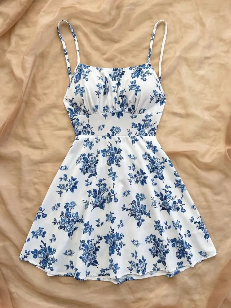 Shein Blue Floral Spaghetti Strap Dress | Delicado