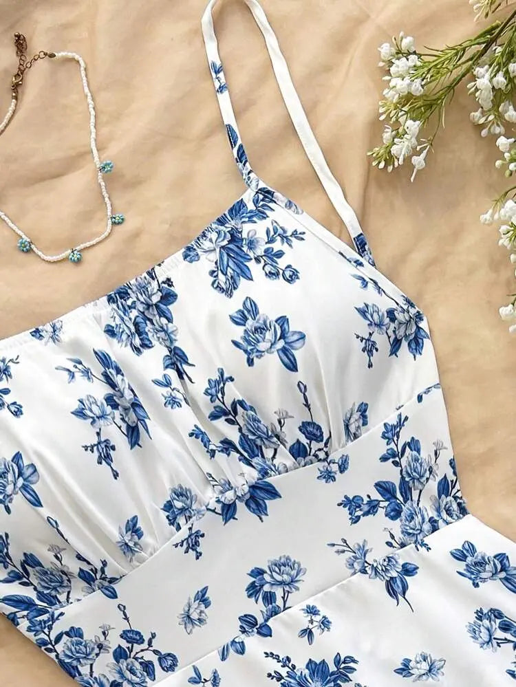 Shein Blue Floral Spaghetti Strap Dress | Delicado