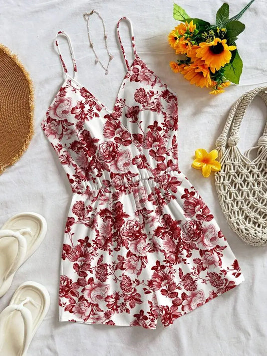 Women Floral Summer Romper with Spaghetti Straps – Shein Style Playsuit