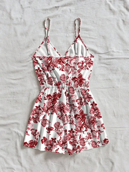 Women Floral Summer Romper with Spaghetti Straps – Shein Style Playsuit