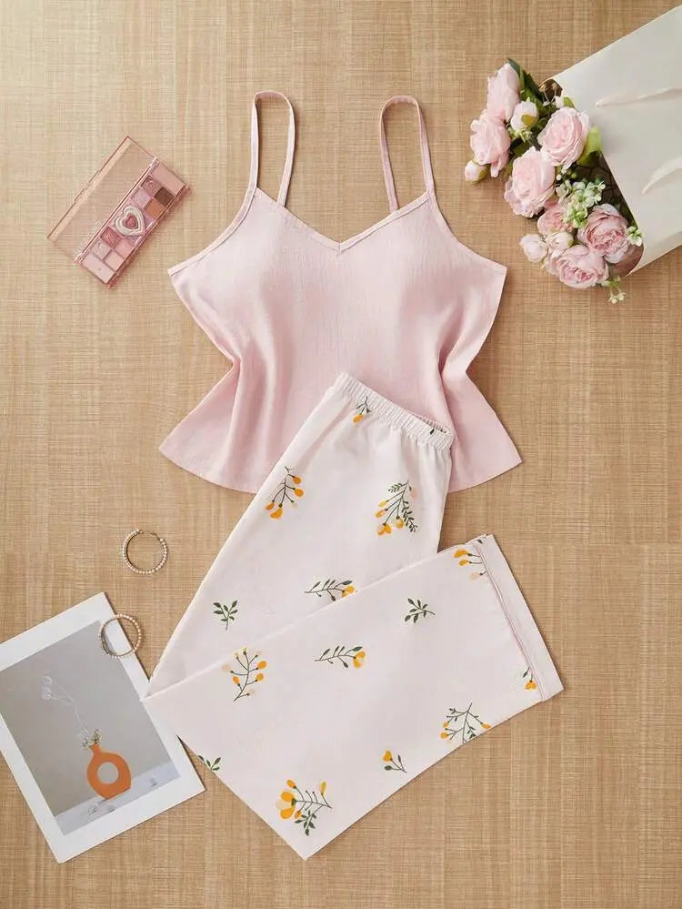 Shein Printed Pajama Set – Soft Pink Top & Floral Pants | Delicado