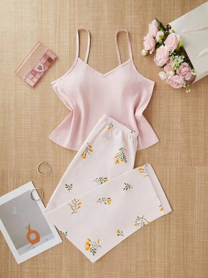 Shein Printed Pajama Set – Soft Pink Top & Floral Pants | Delicado