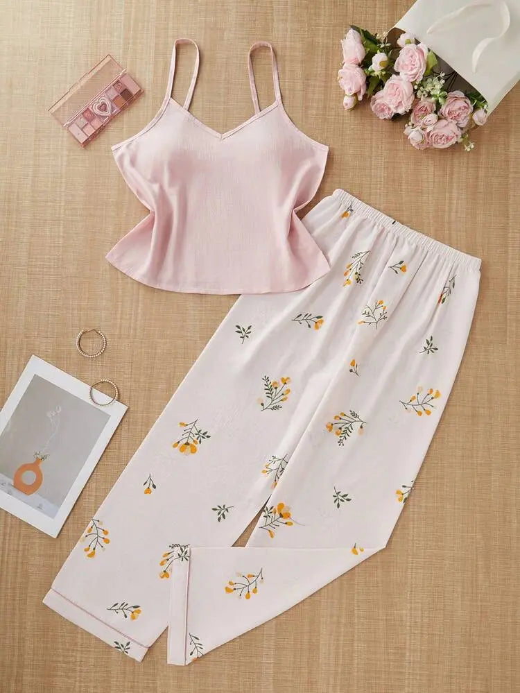 Shein Printed Pajama Set – Soft Pink Top & Floral Pants | Delicado
