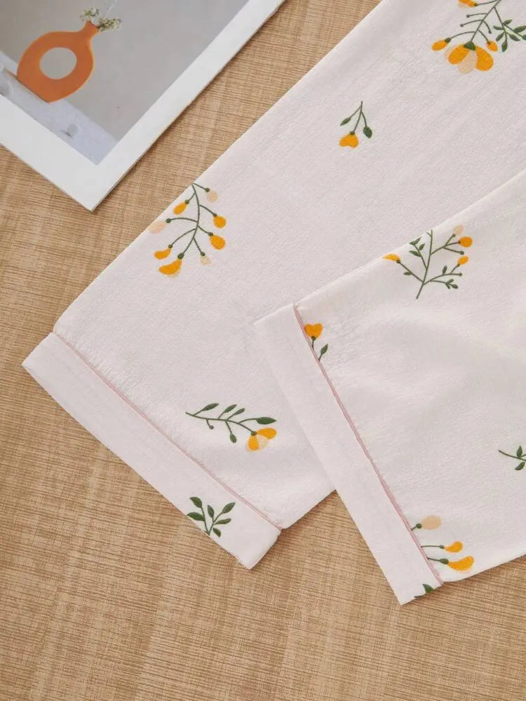 Shein Printed Pajama Set – Soft Pink Top & Floral Pants | Delicado