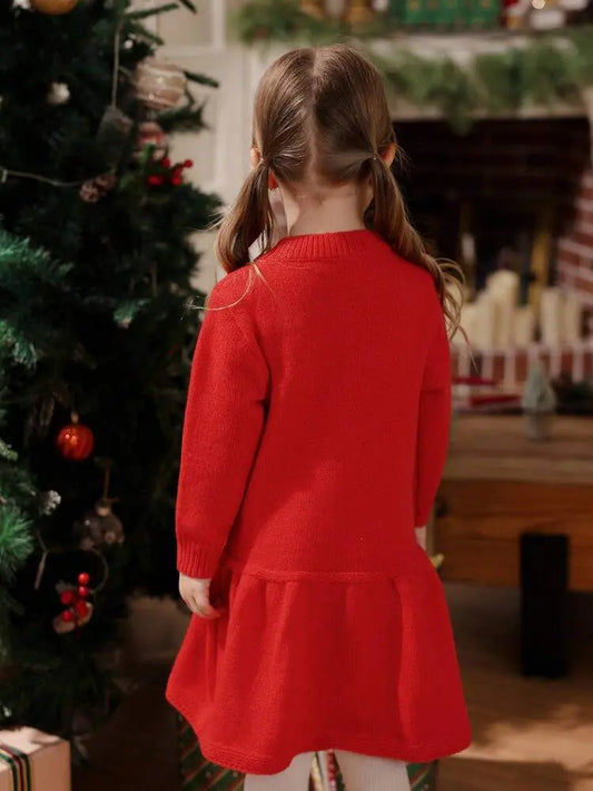 Shein Fast Delivery Kids Red Knitted Dress – Winter Girls Dress | Delicado