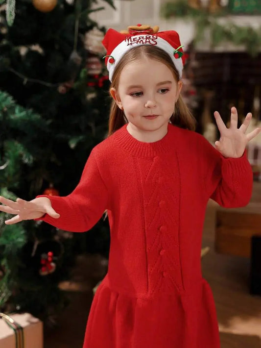 Shein Fast Delivery Kids Red Knitted Dress – Winter Girls Dress | Delicado