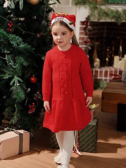 Shein Fast Delivery Kids Red Knitted Dress – Winter Girls Dress | Delicado