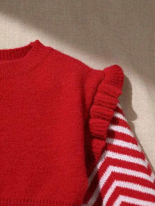 Shein Fast Delivery Kids Red Zigzag Knitted Dress – Winter Girls Dress | Delicado