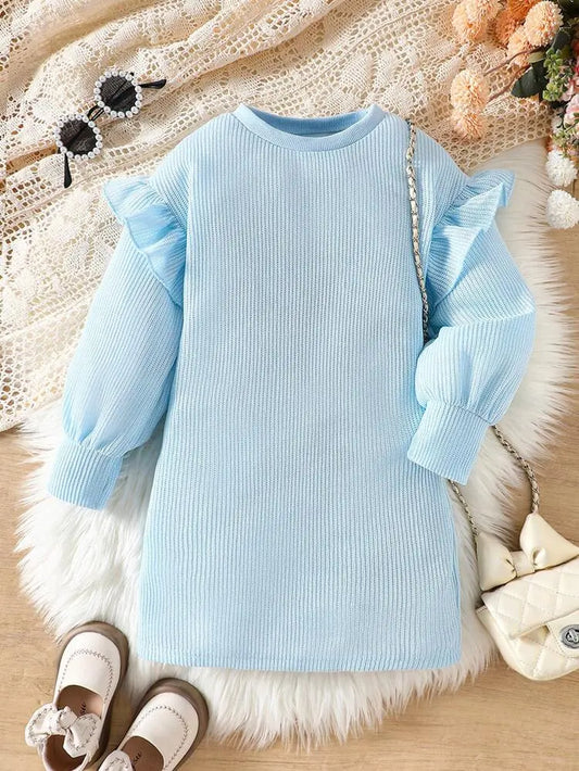 Shein Instant Girls Ribbed Knit Dress with Ruffle Sleeves – Delicado | Delivery in 5 Days