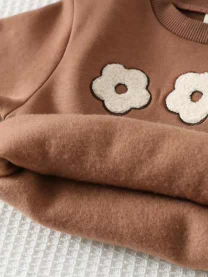 Shein Fast Delivery Kids Brown Sweatshirt & Floral Pants Set – Girls Casual Outfit | Delicado