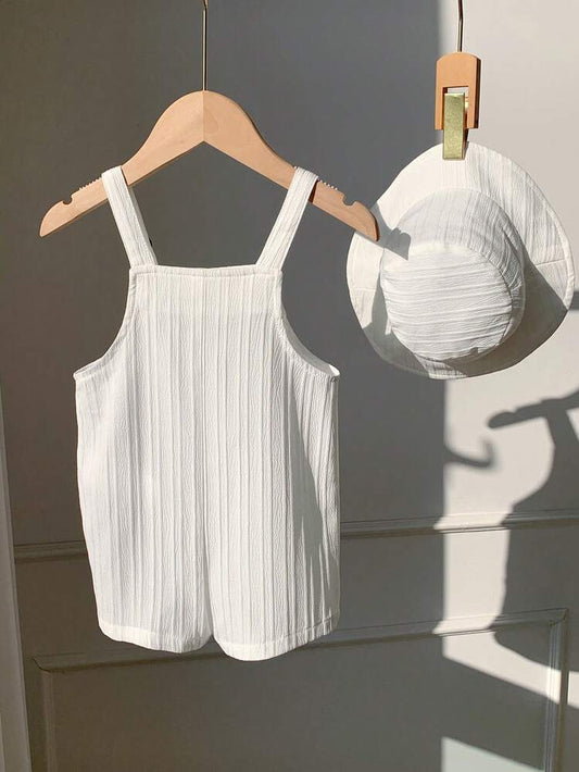 طقم سالوبيت أبيض ولادي مع حمالات – قطعة واحدة بتصميم قميص بياقة